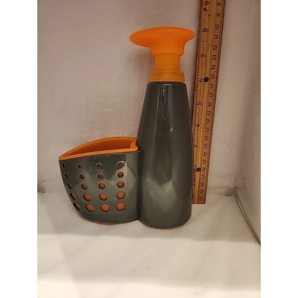 Casabella Clean Soap Dispenser With Sponge Holder Orange And Grey